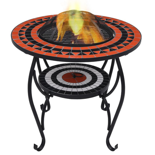 Fire pit table mosaic terracotta and white 68 cm ceramic