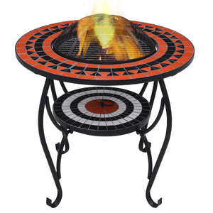 Fire pit table mosaic terracotta and white 68 cm ceramic