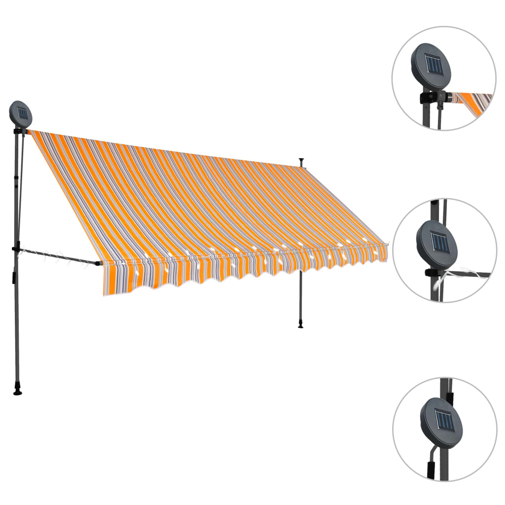 Manual retractable awning with LED 350 cm yellow and blue