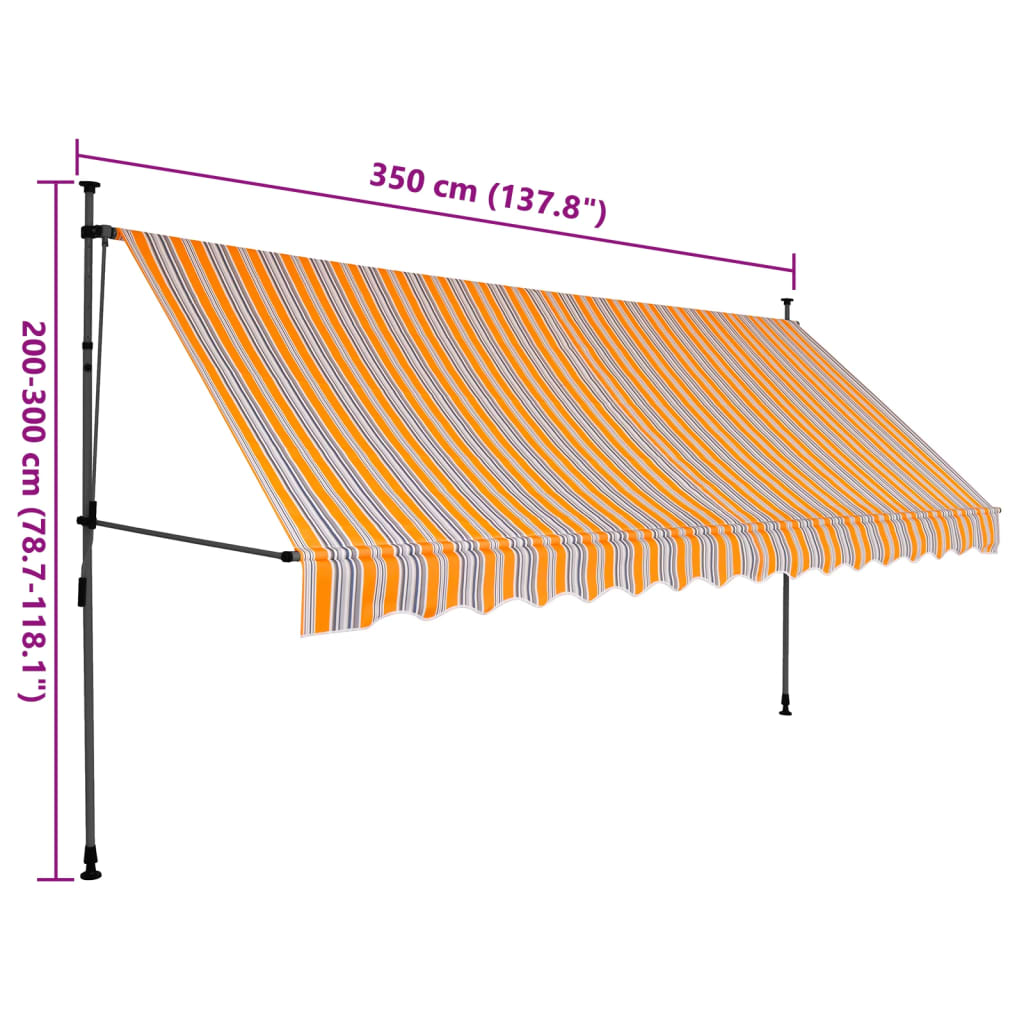 Manual retractable awning with LED 350 cm yellow and blue