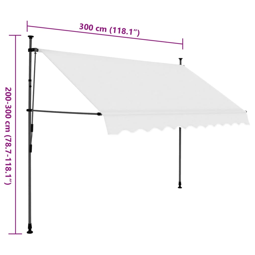 Manual retractable awning with LED 300 cm cream white