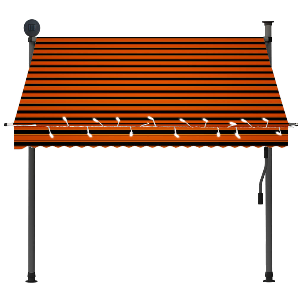 Manual retractable awning with LED 200 cm orange and brown