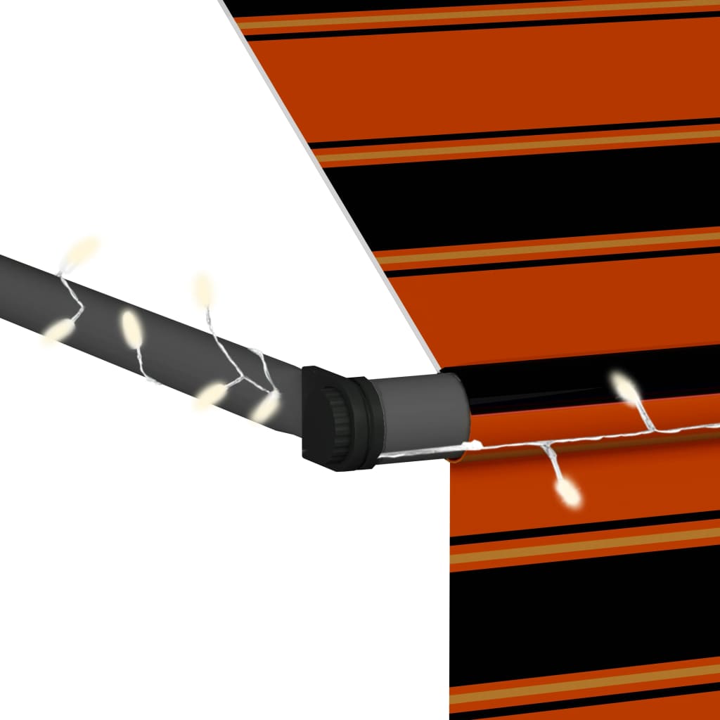 Manual retractable awning with LED 200 cm orange and brown