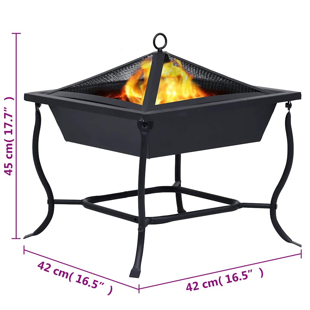 Fire pan black 42x42x45 cm steel