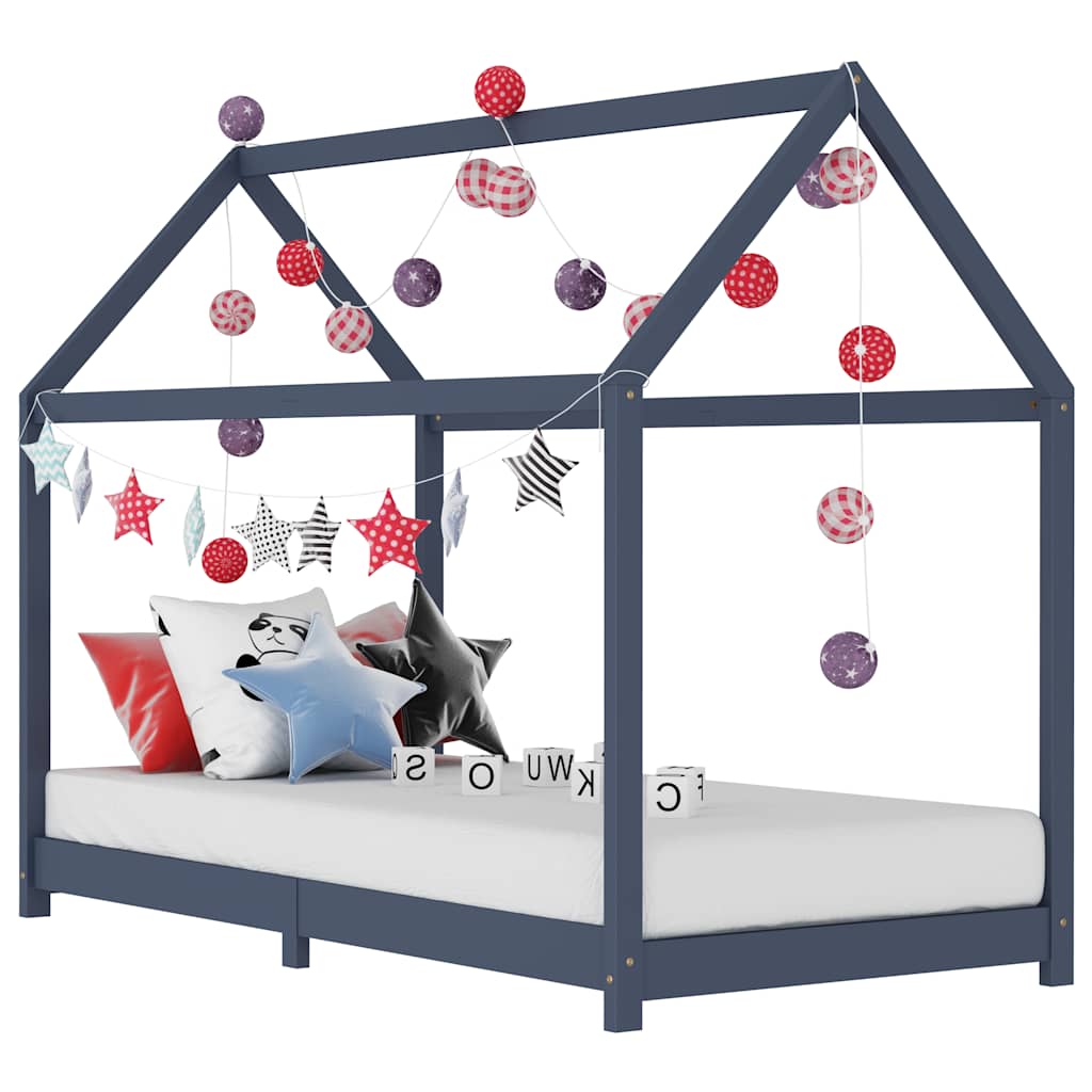 Bed frame for children solid pine grey 90x200 cm
