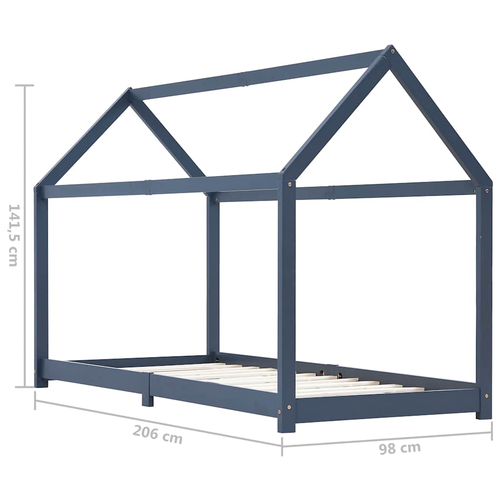 Bed frame for children solid pine grey 90x200 cm
