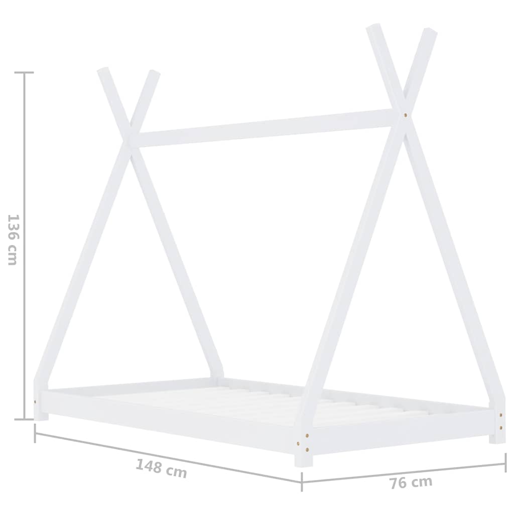 Bed frame for children solid pine white 70x140 cm