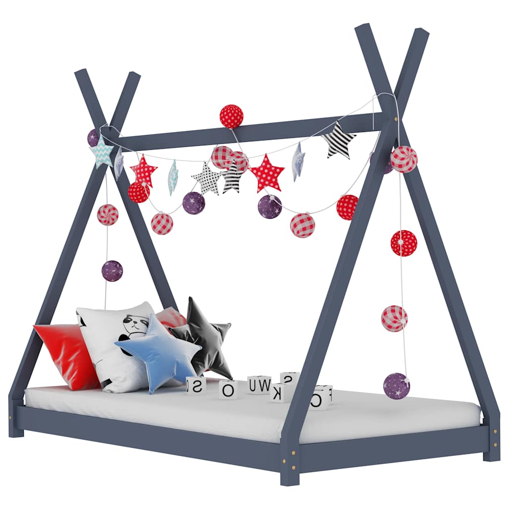 Bed frame for children solid pine grey 90x200 cm