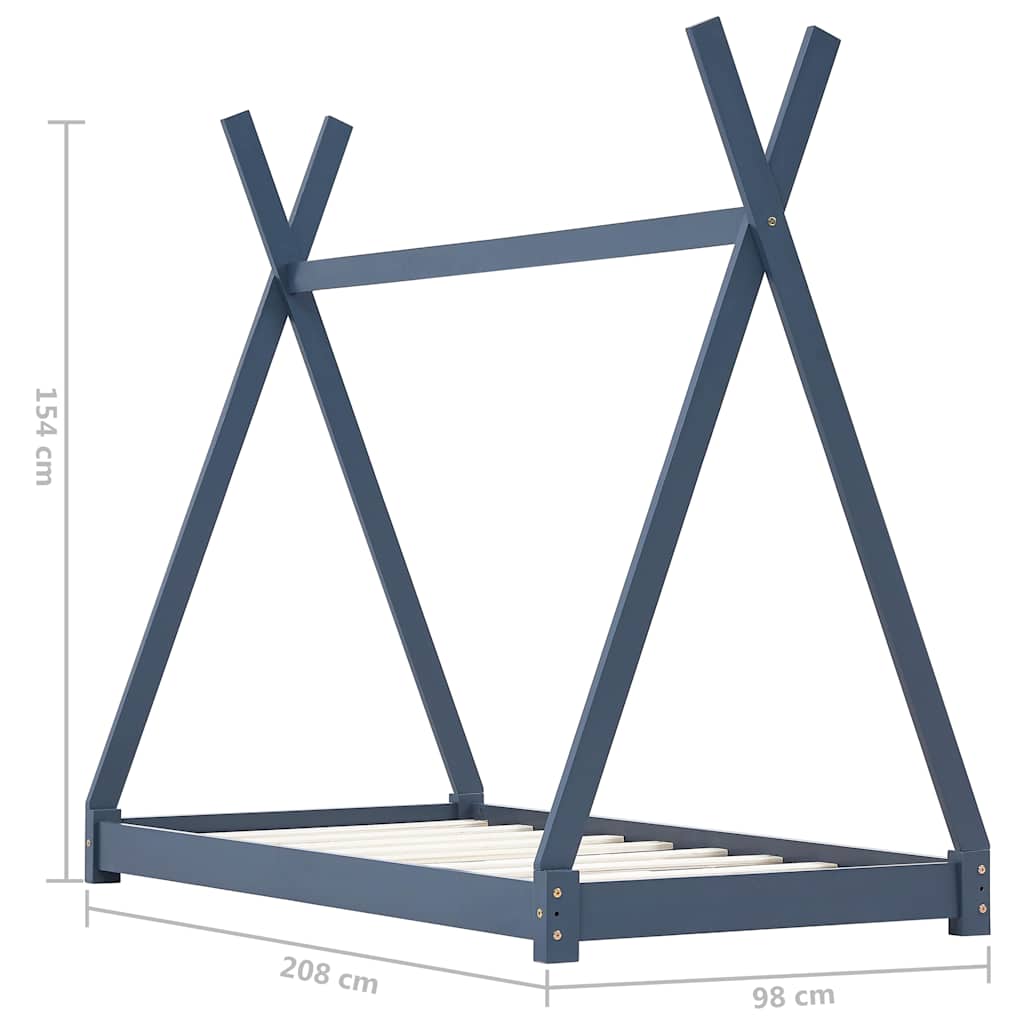 Bed frame for children solid pine grey 90x200 cm
