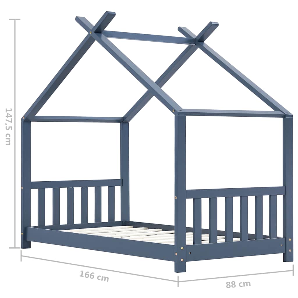 Bed frame for children solid pine grey 80x160 cm