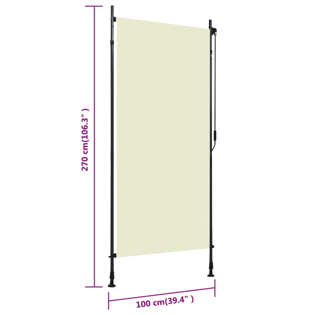 Outdoor roller blind 100x270 cm cream white