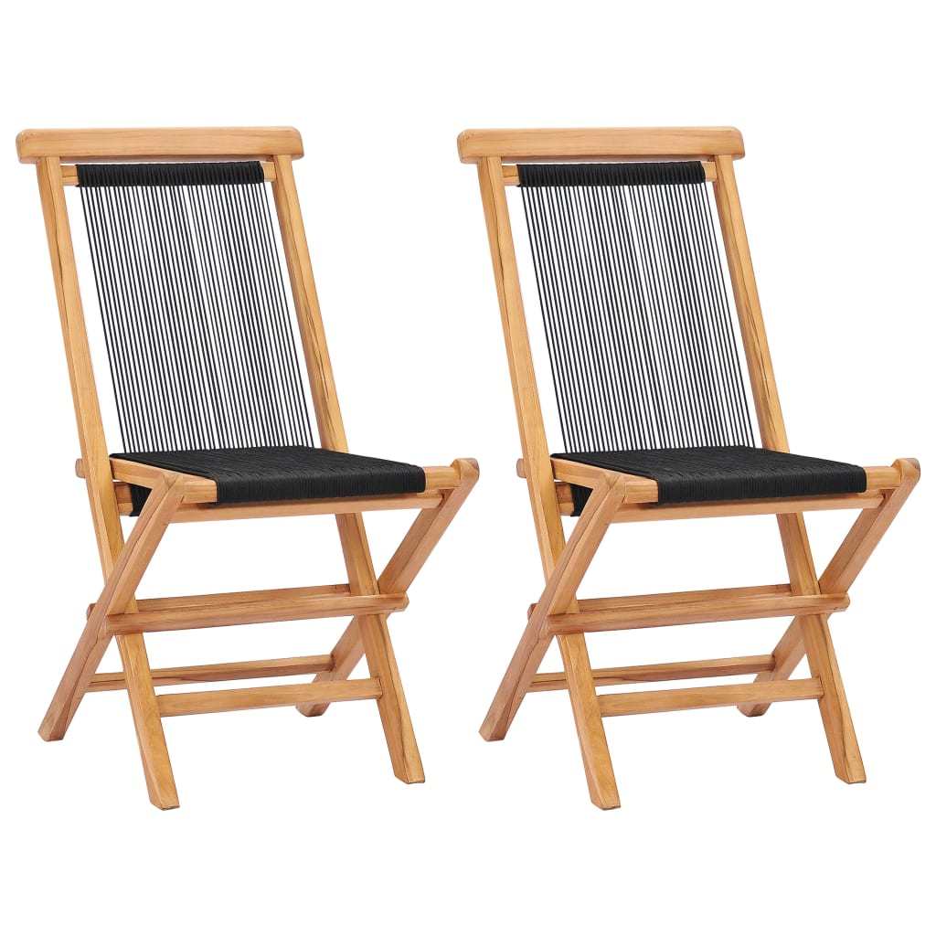 Folding chairs 2 pcs solid teak and rope