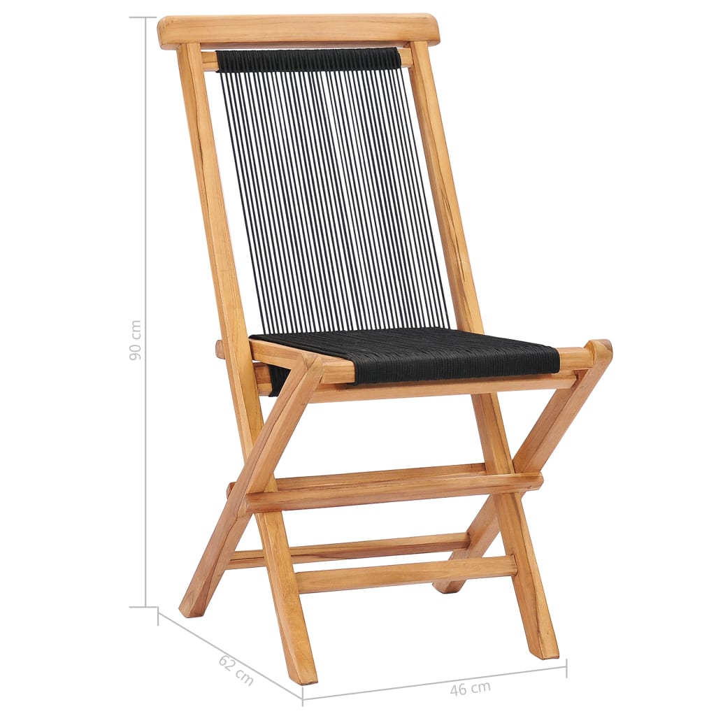 Folding chairs 2 pcs solid teak and rope