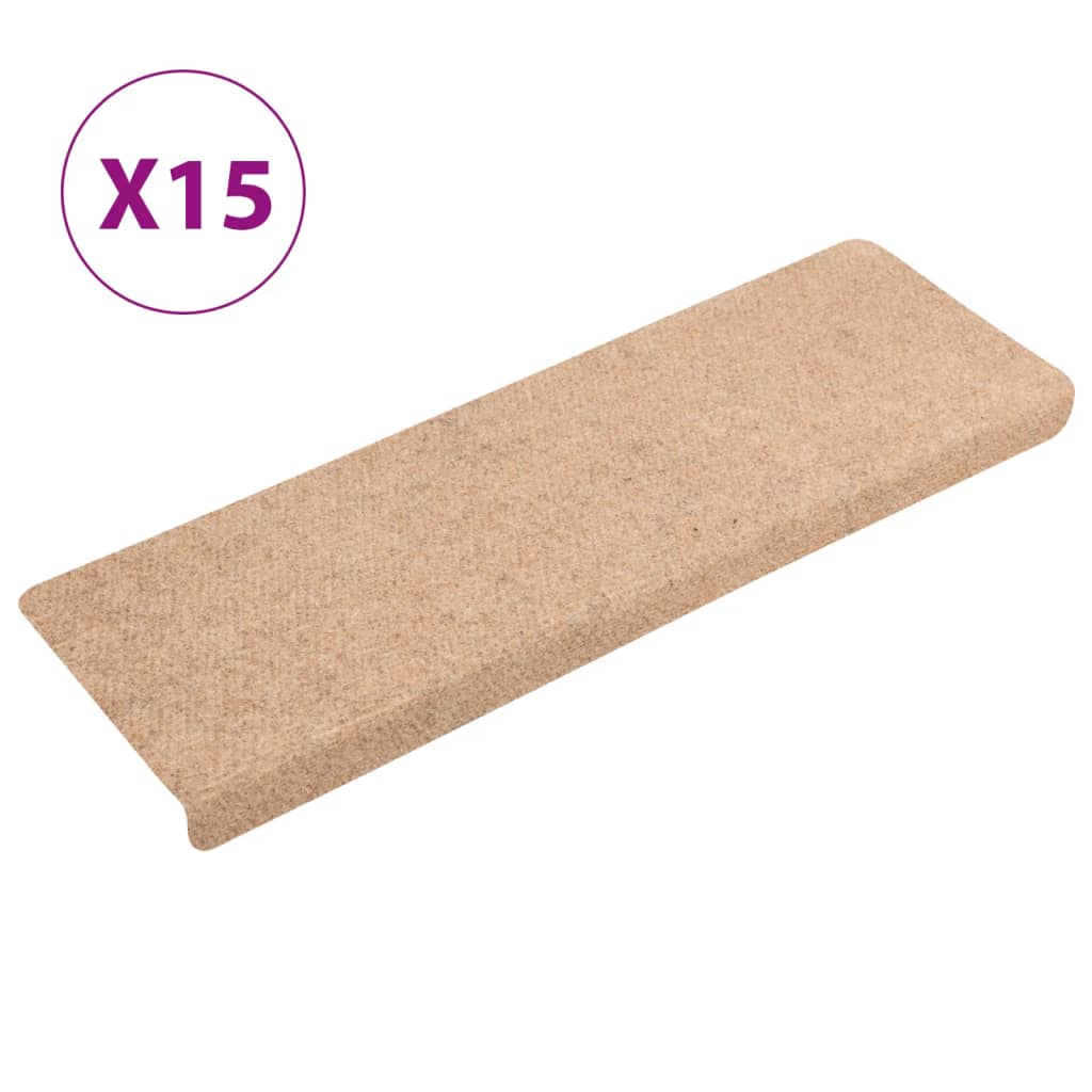 Stair mats 15 pcs needle punch 65x21x4 cm cream white
