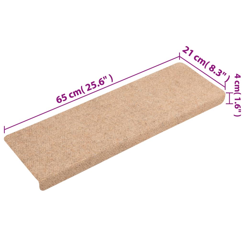 Stair mats 15 pcs needle punch 65x21x4 cm cream white