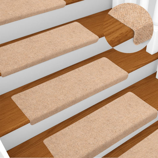 Stair mats 15 pcs needle punch 65x21x4 cm cream white