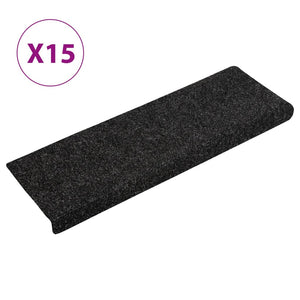 Stair mats 15 pcs needle punch 65x21x4 cm black
