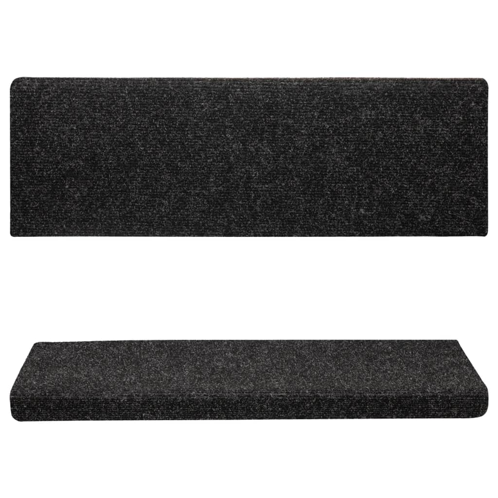 Stair mats 15 pcs needle punch 65x21x4 cm black