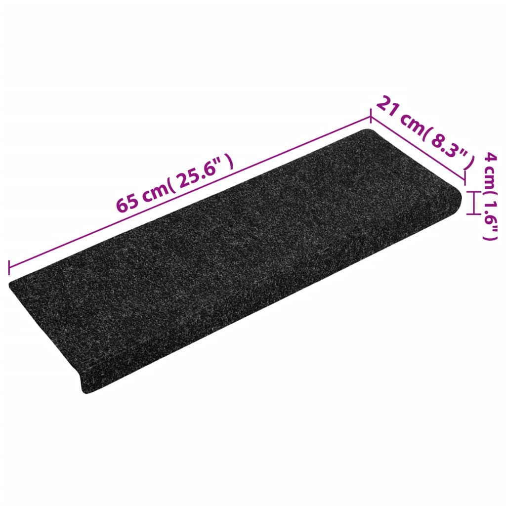 Stair mats 15 pcs needle punch 65x21x4 cm black