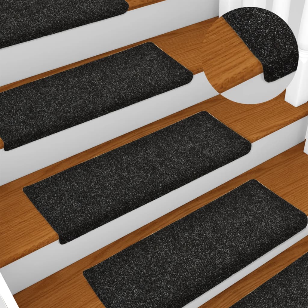 Stair mats 15 pcs needle punch 65x21x4 cm black