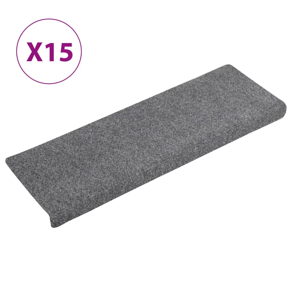 Stair mats 15 pcs needle stamp 65x21x4 cm light grey