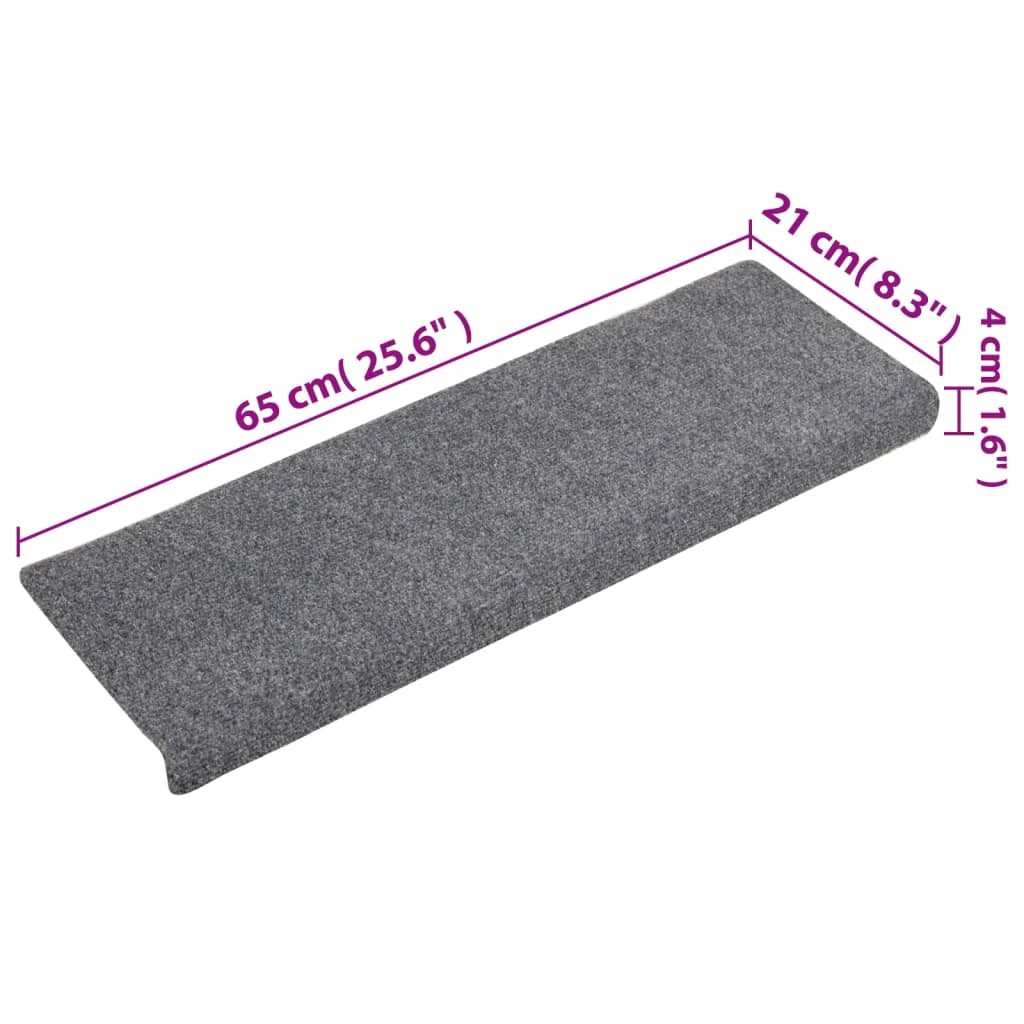Stair mats 15 pcs needle stamp 65x21x4 cm light grey