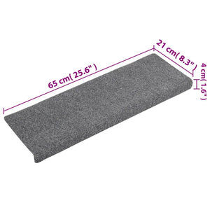 Stair mats 15 pcs needle stamp 65x21x4 cm light grey