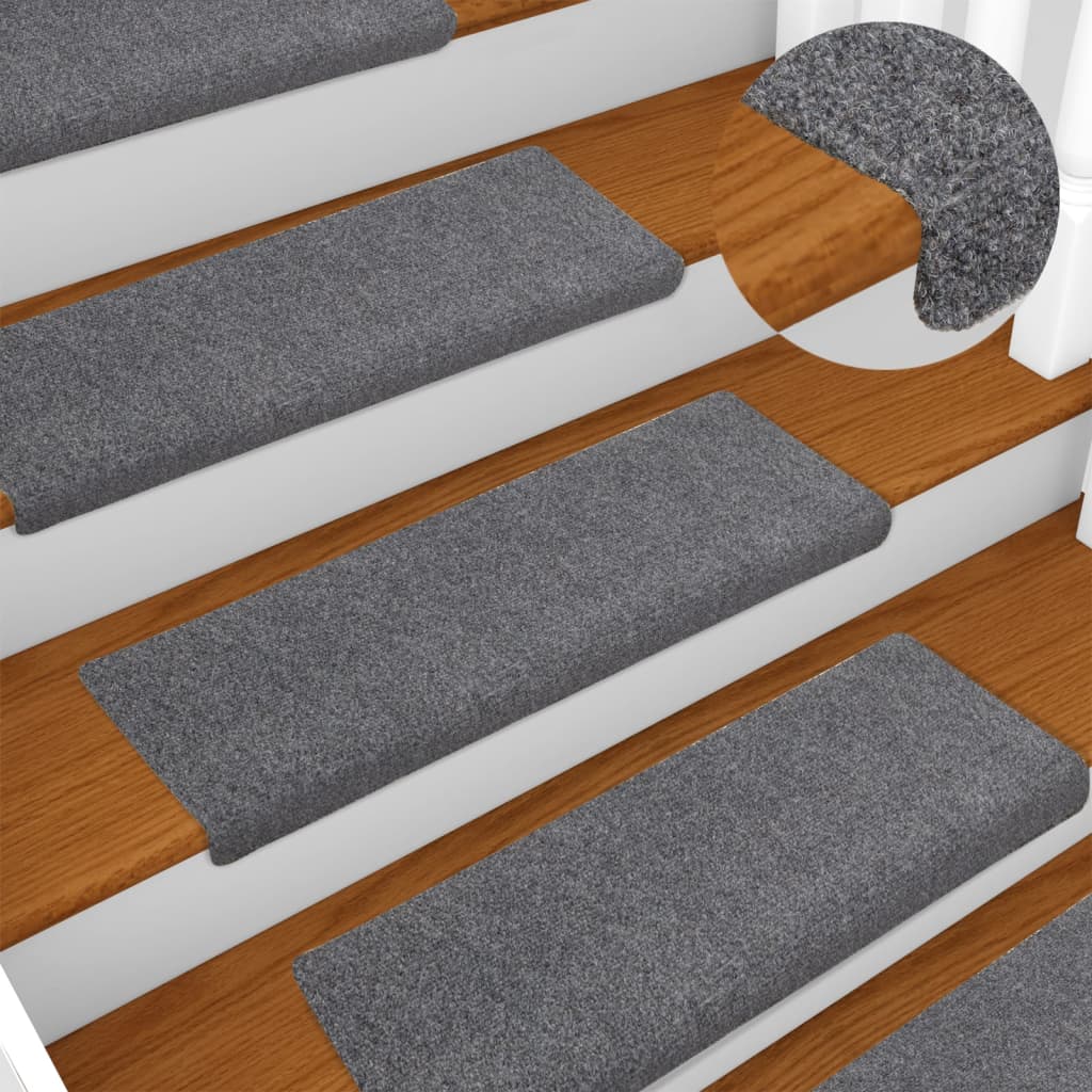Stair mats 15 pcs needle stamp 65x21x4 cm light grey