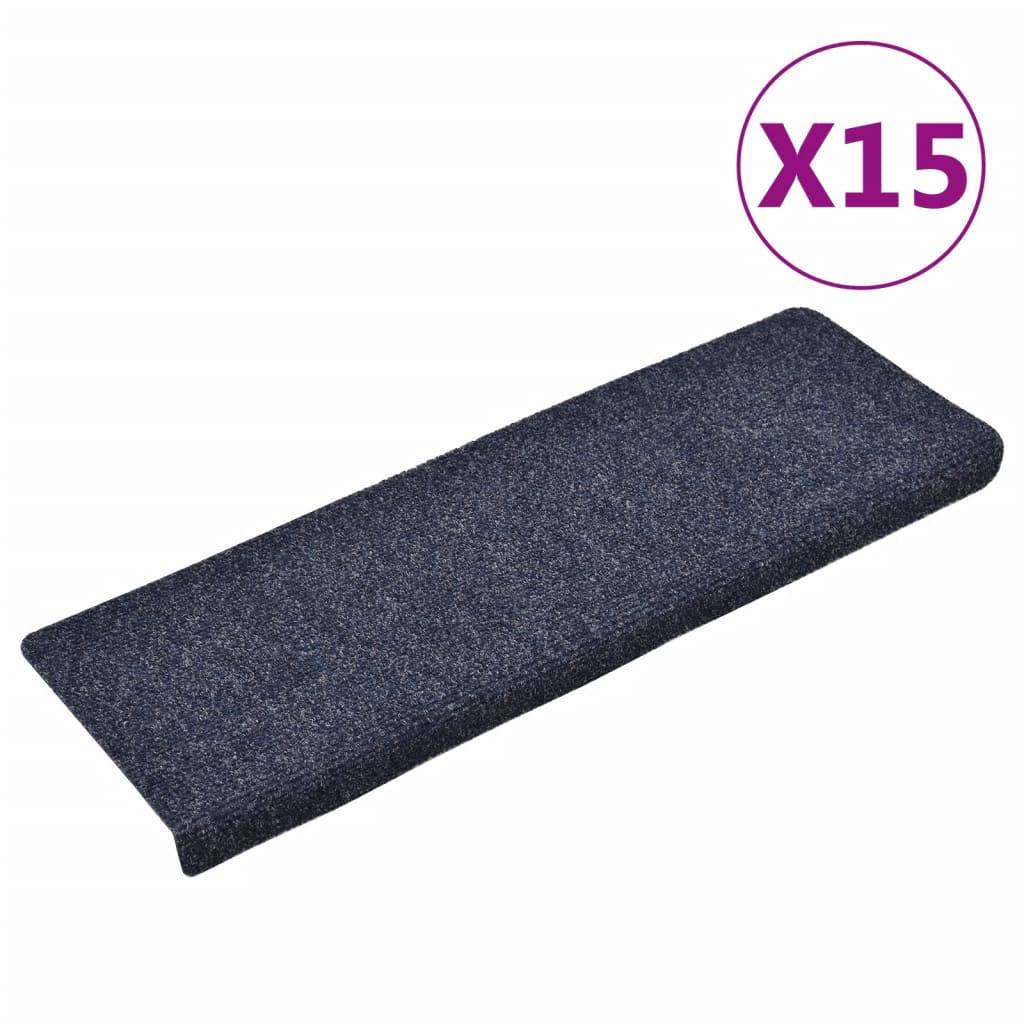 Stair mats 15 pcs needle stamp 65x21x4 cm blue