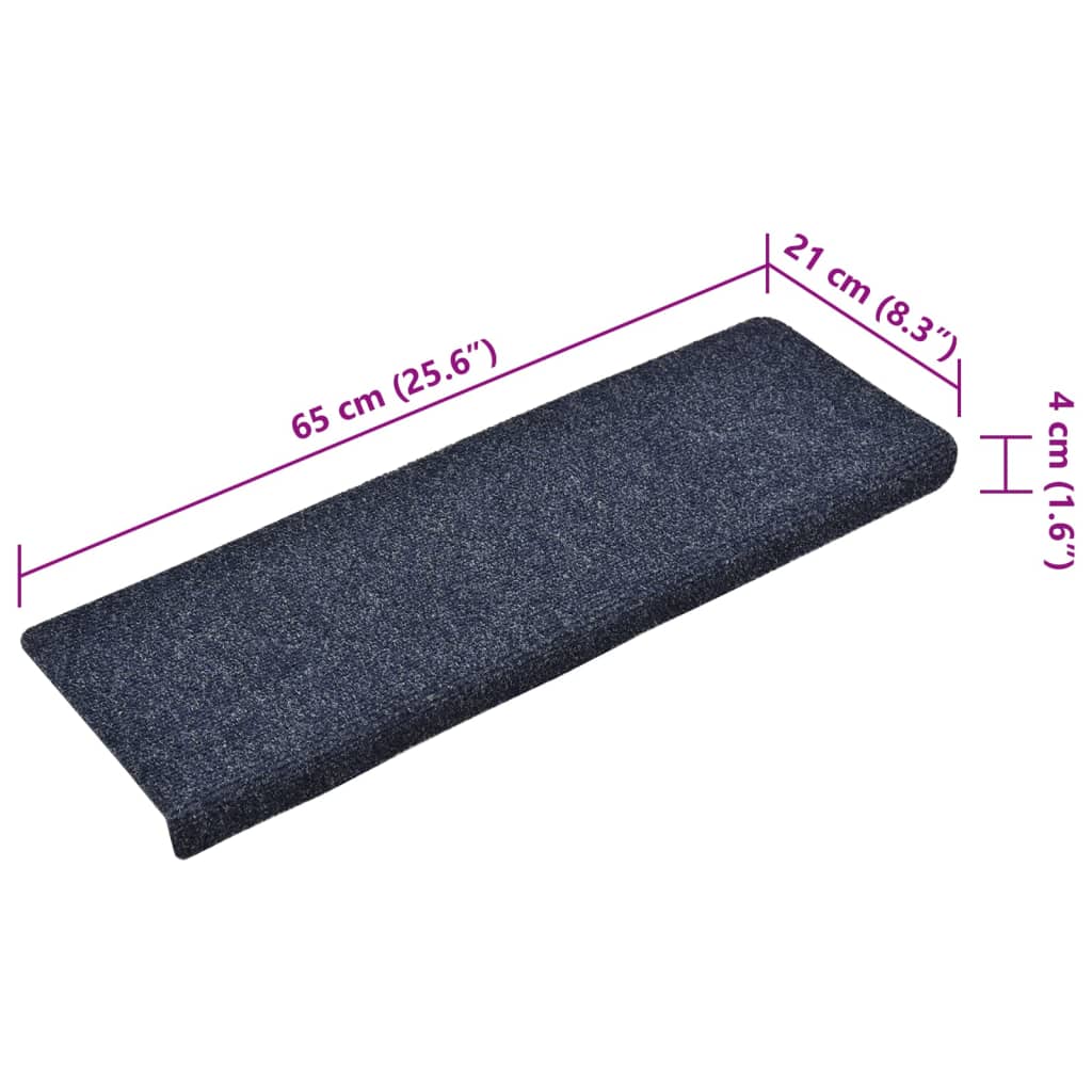 Stair mats 15 pcs needle stamp 65x21x4 cm blue
