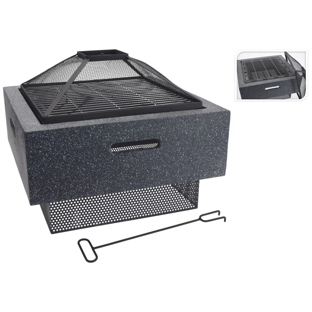 Fire pan with grill stand square dark gray 52.5x52.5x18.5cm