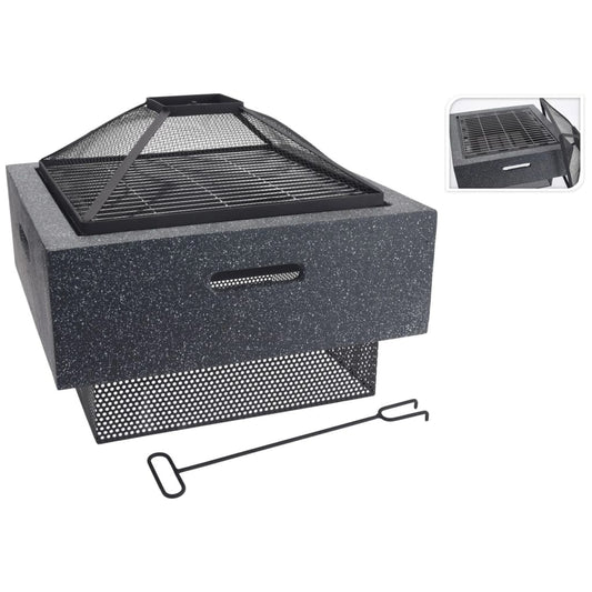 Fire pan with grill stand square dark gray 52.5x52.5x18.5cm
