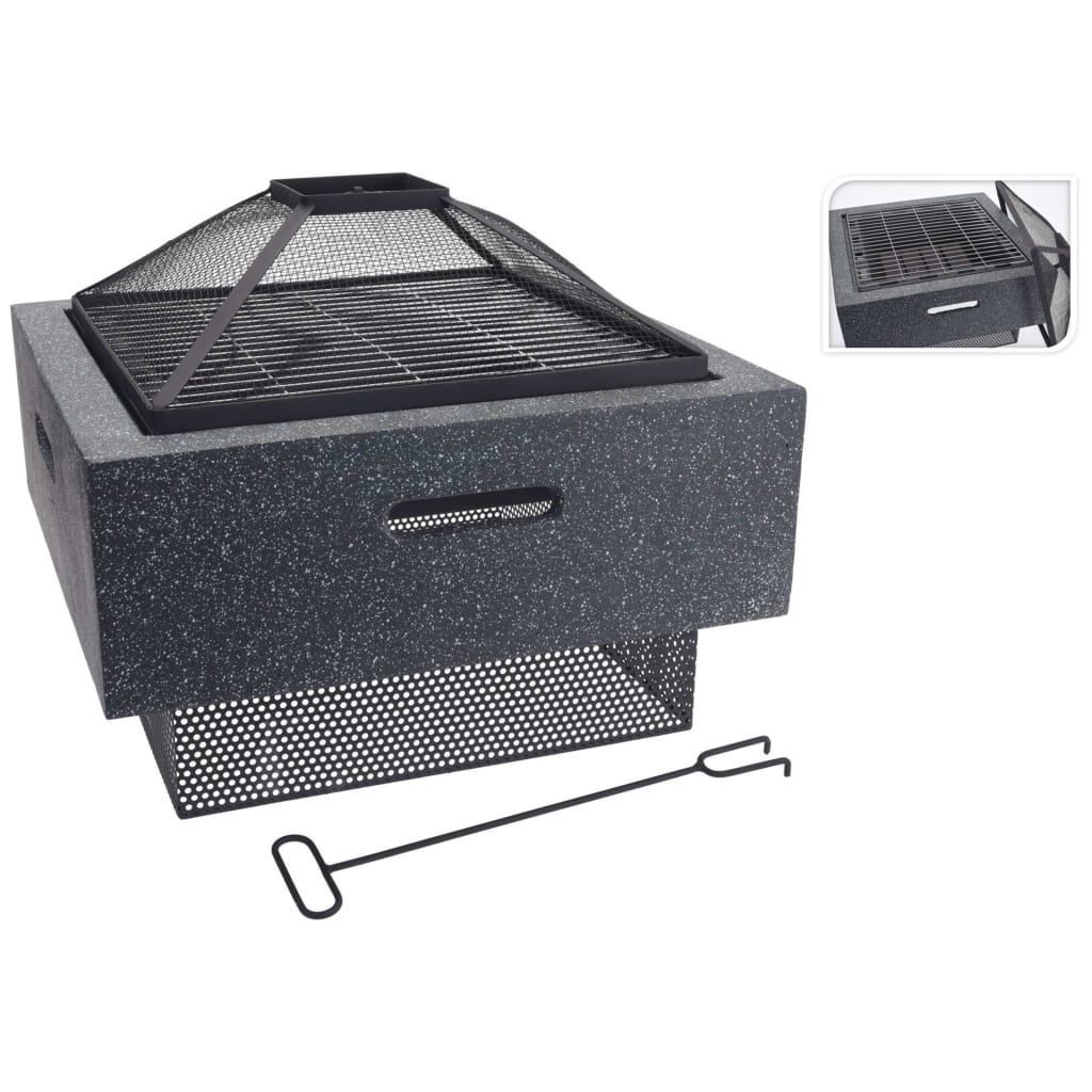 Fire pan with grill stand square dark gray 52.5x52.5x18.5cm