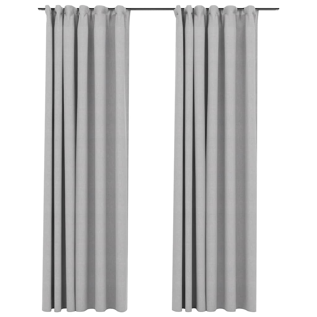 Blackout curtains with hooks and linen design 2 pieces grey 140x245 cm