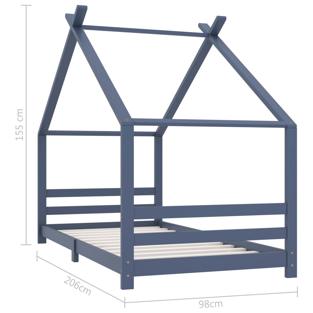 Bed frame for children solid pine grey 90x200 cm