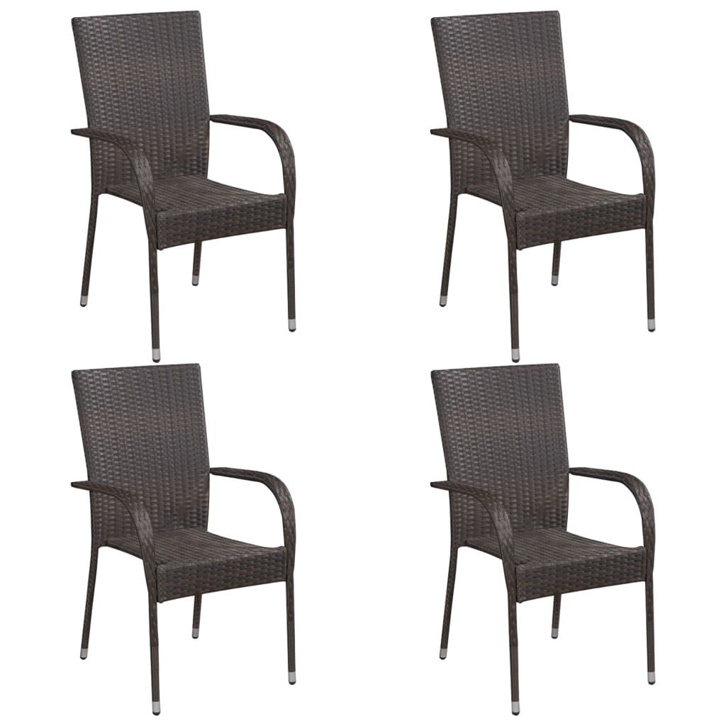 Stacking chairs 4 poly rattan brown