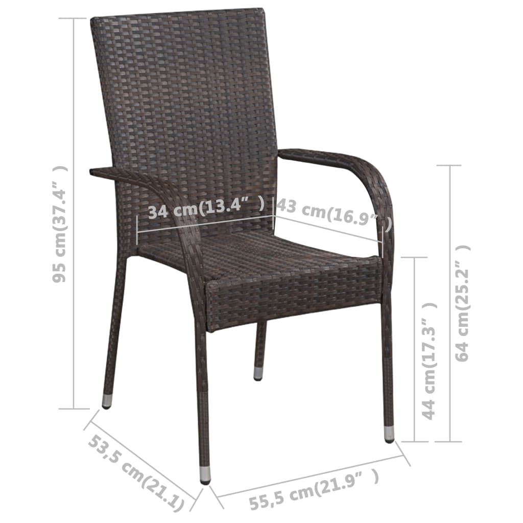 Stacking chairs 4 poly rattan brown