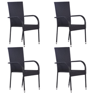 Stacking chairs 4 pcs poly rattan black