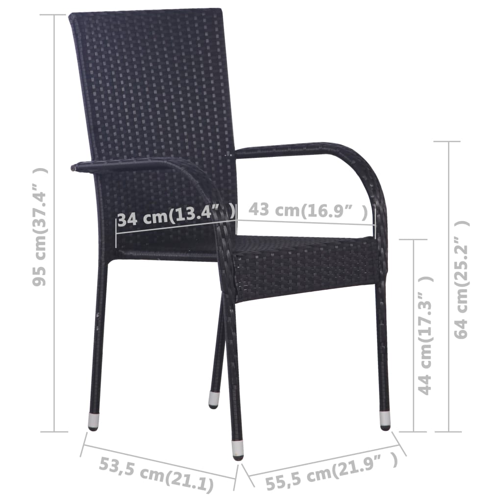 Stacking chairs 4 pcs poly rattan black