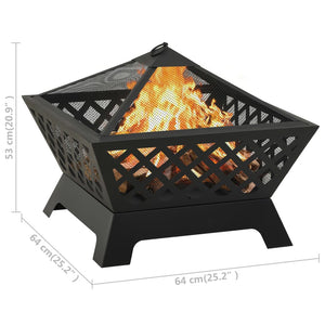 Fire pit with fire rake 64 cm XXL steel