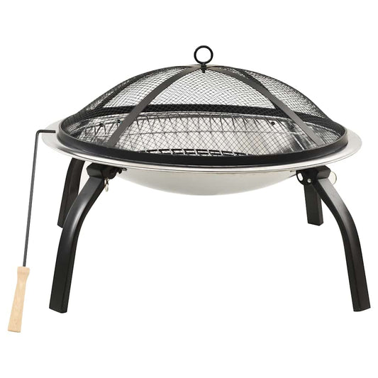 2-in-1 Fire pit and grill with fire rake 56x56x49 cm stainless steel
