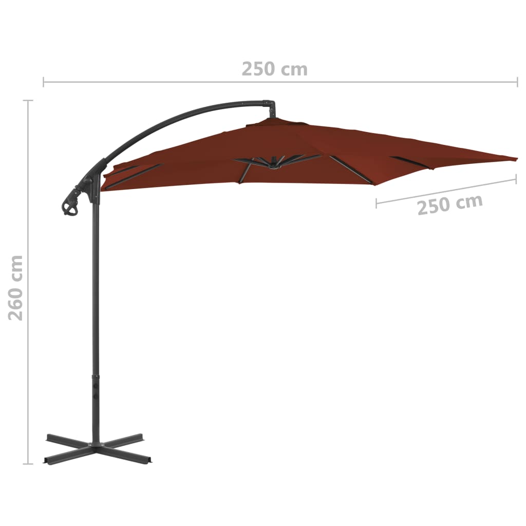 Hanging garden parasol with steel pole 250x250 cm terracotta
