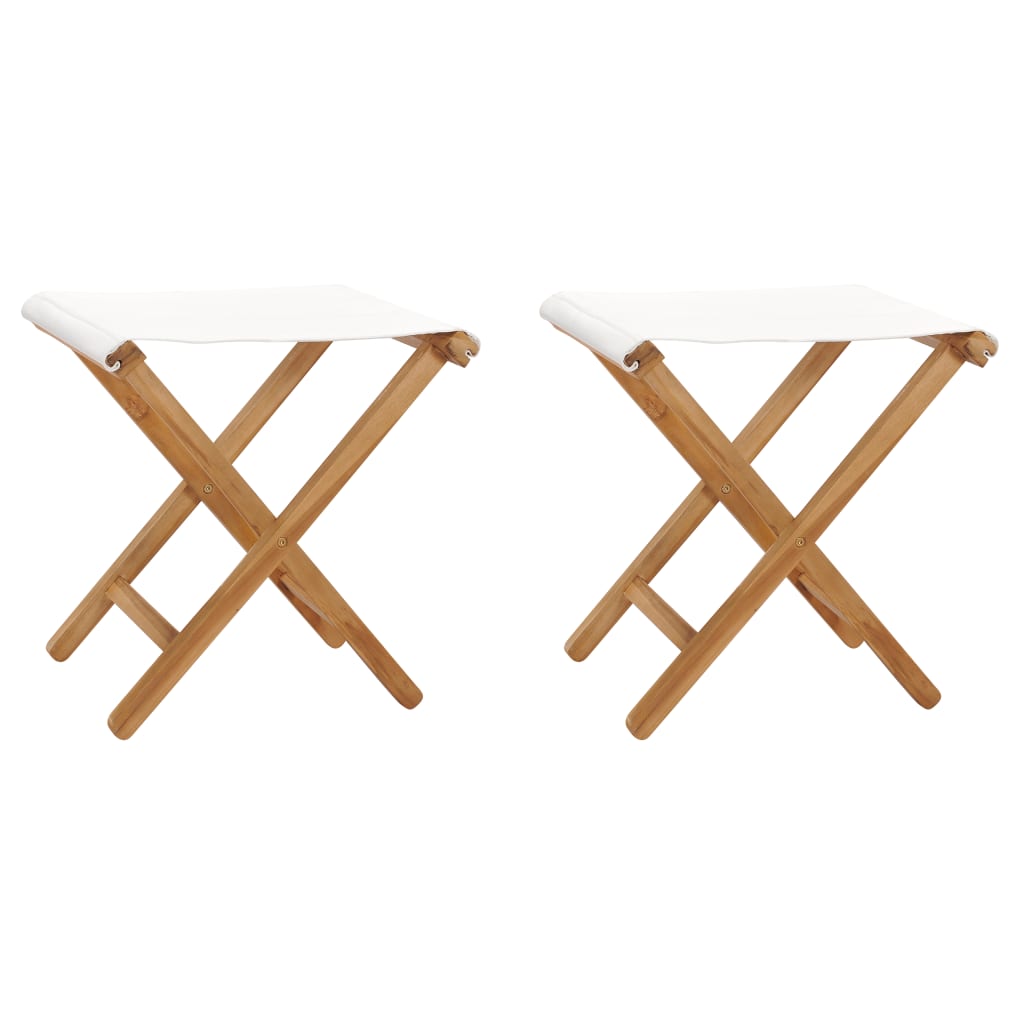 Folding chairs 2 pcs solid teak and cream white fabric