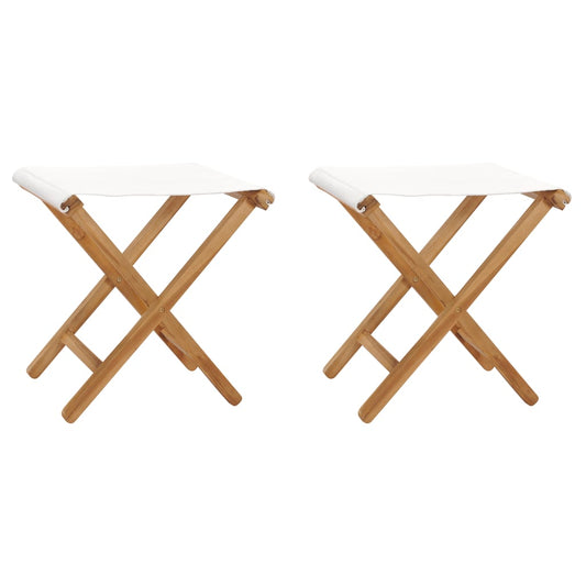 Folding chairs 2 pcs solid teak and cream white fabric