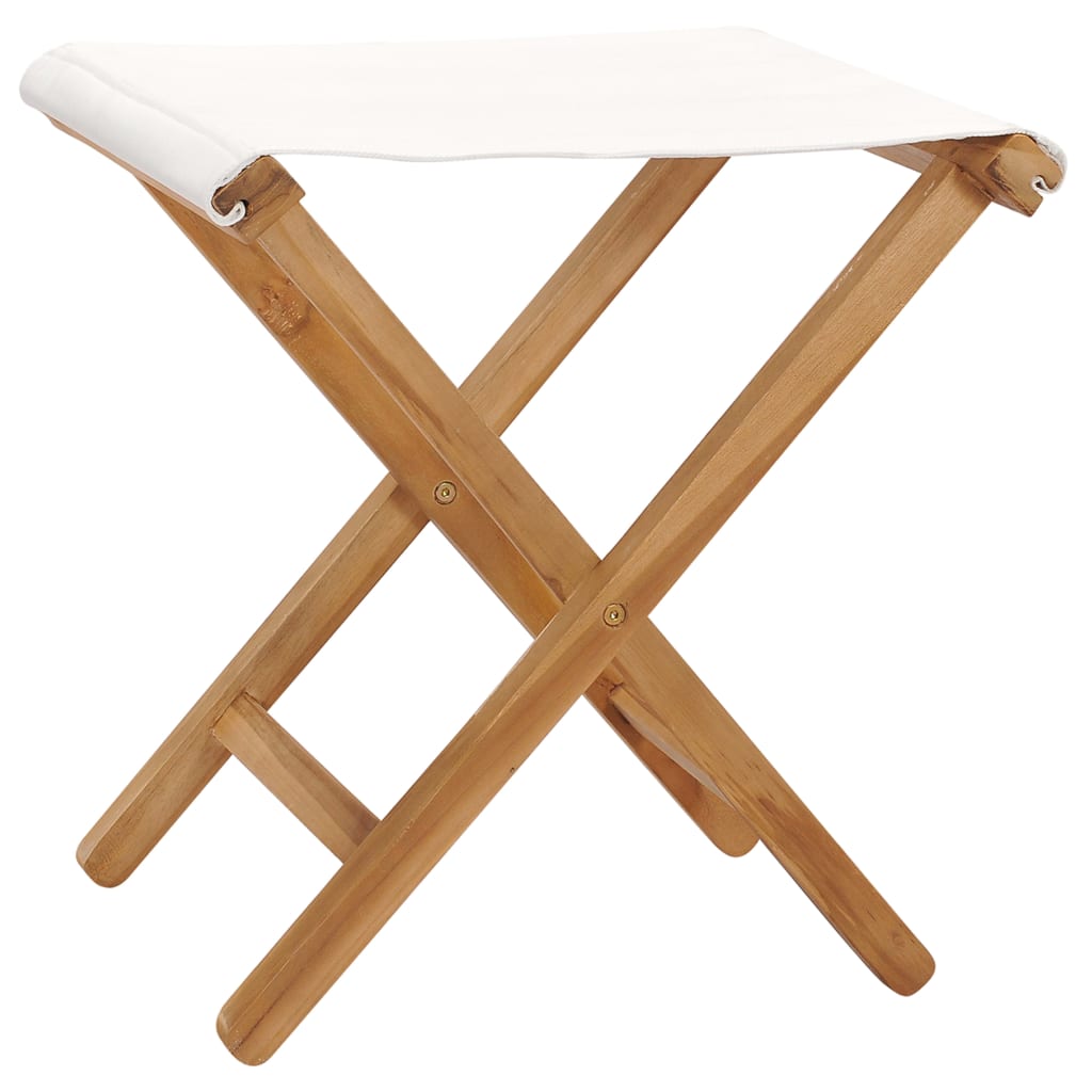 Folding chairs 2 pcs solid teak and cream white fabric