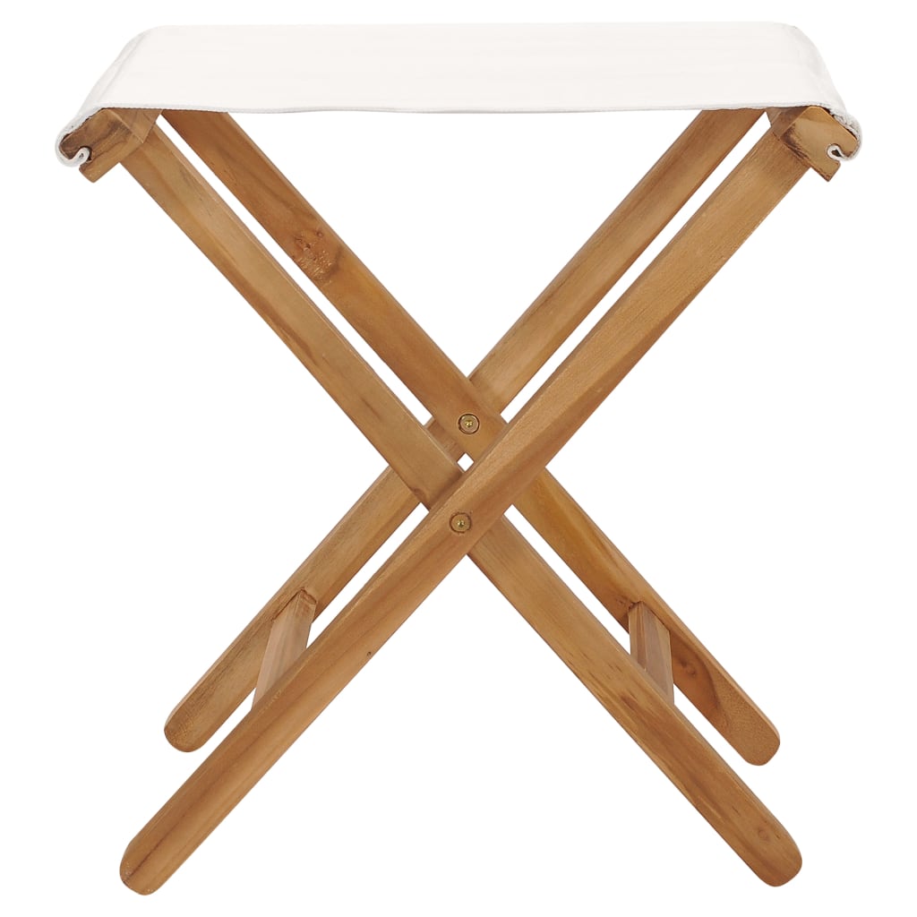 Folding chairs 2 pcs solid teak and cream white fabric