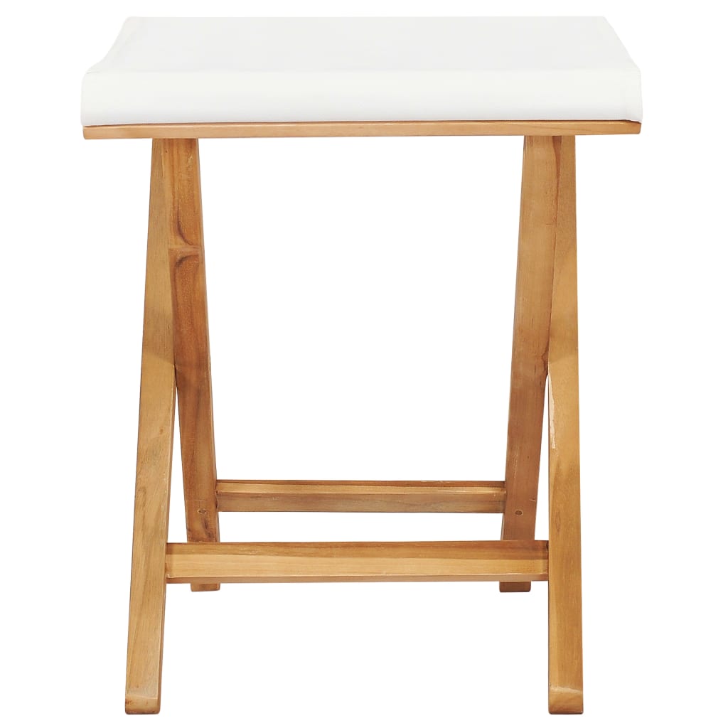 Folding chairs 2 pcs solid teak and cream white fabric