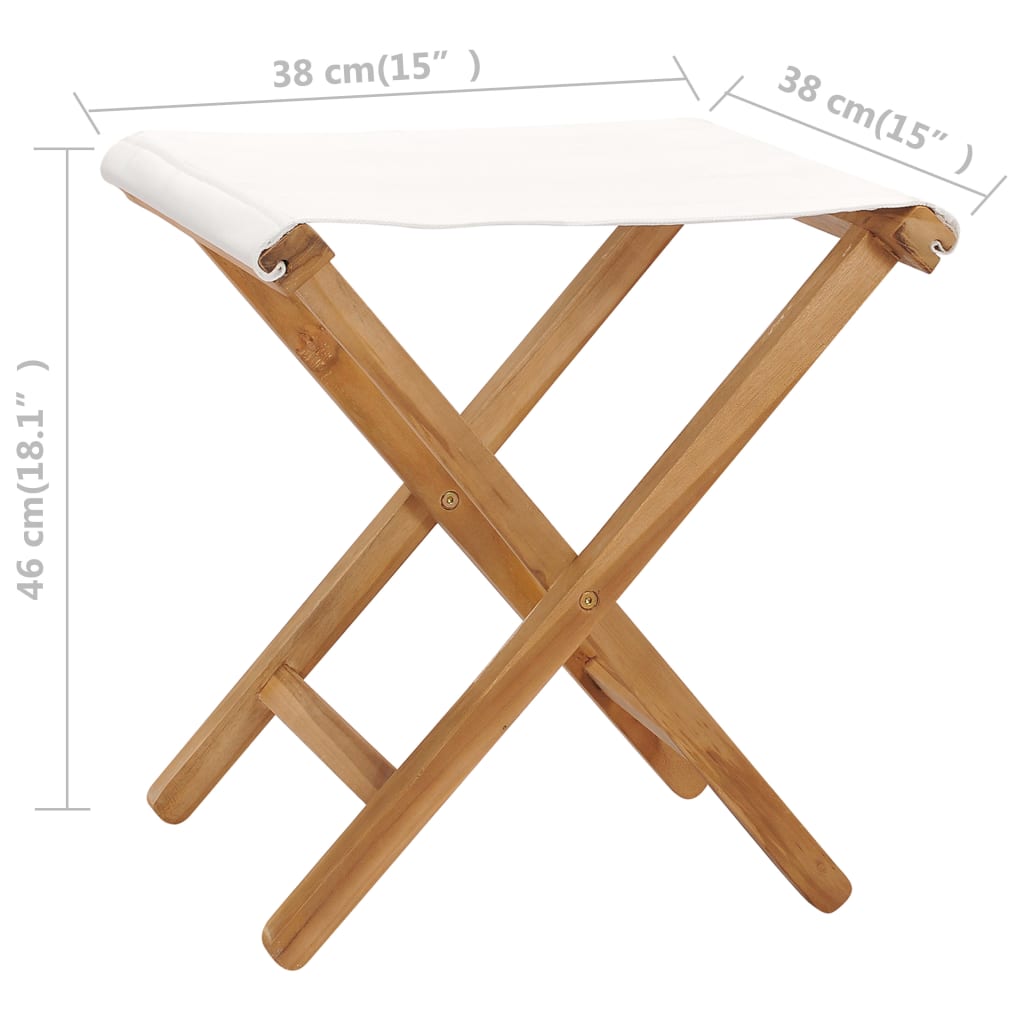 Folding chairs 2 pcs solid teak and cream white fabric