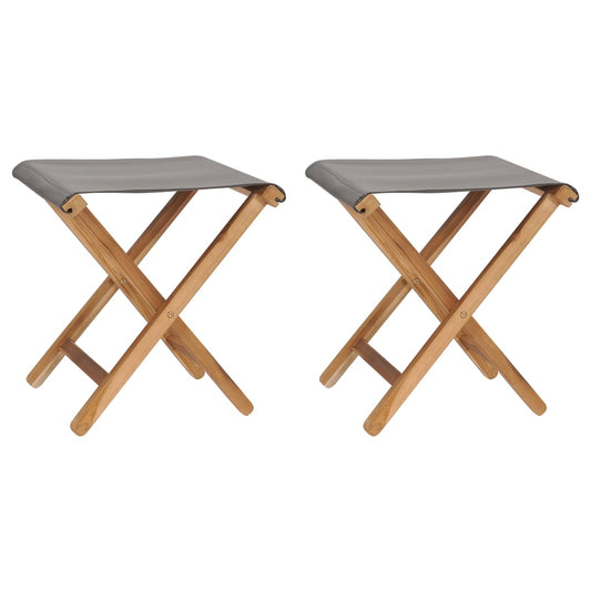 Folding chairs 2 pcs solid teak and fabric dark grey