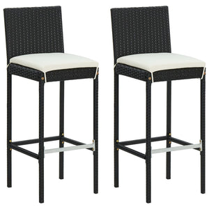 Outdoor bar stools with cushions 2 pcs black poly rattan